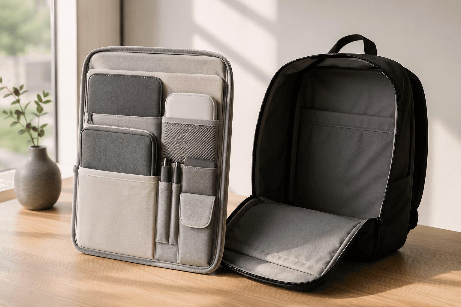 Laptop Backpack Insert in graphite and silver finish